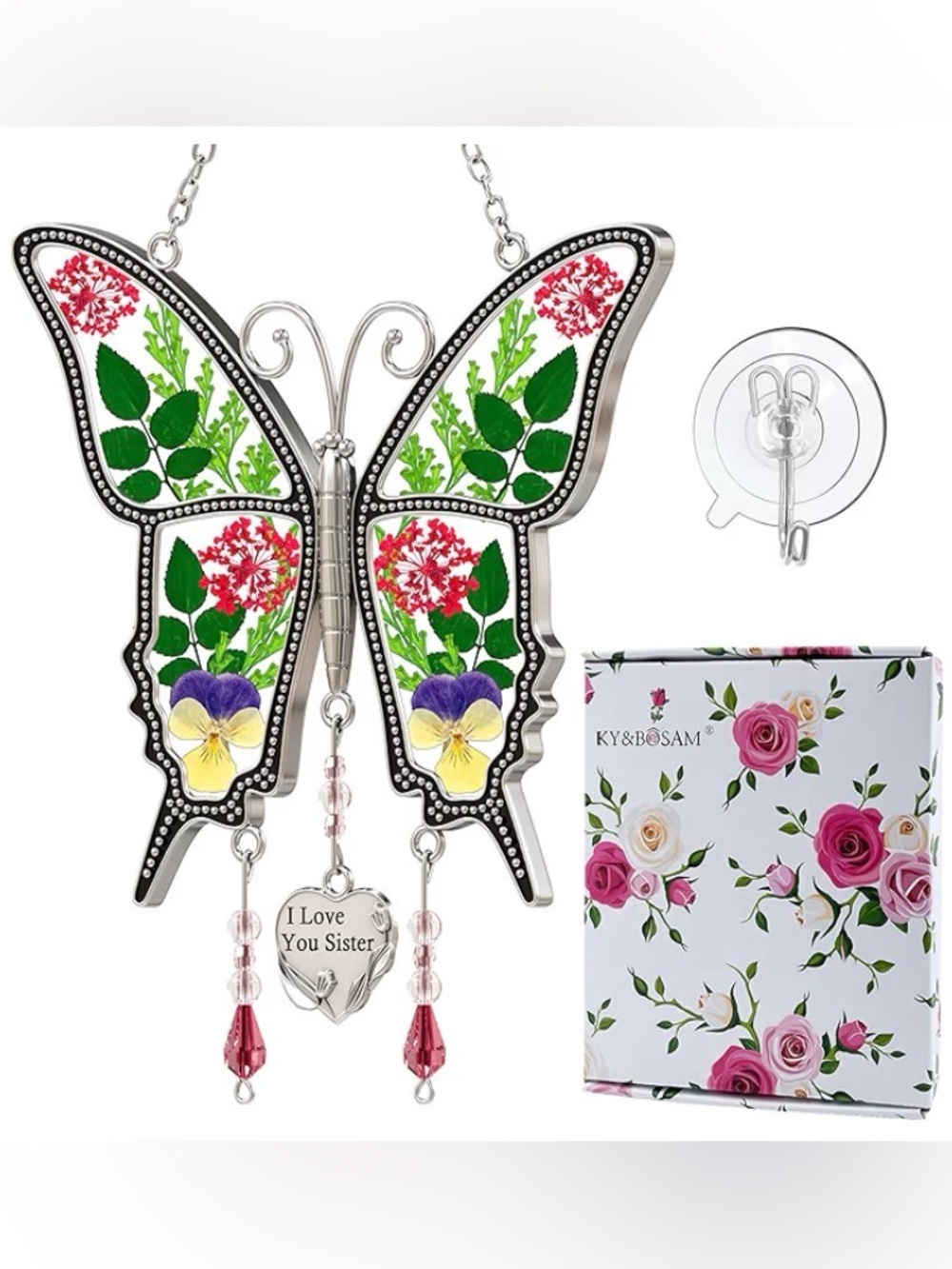 Butterfly Floral Suncatcher “I Love You Sister”